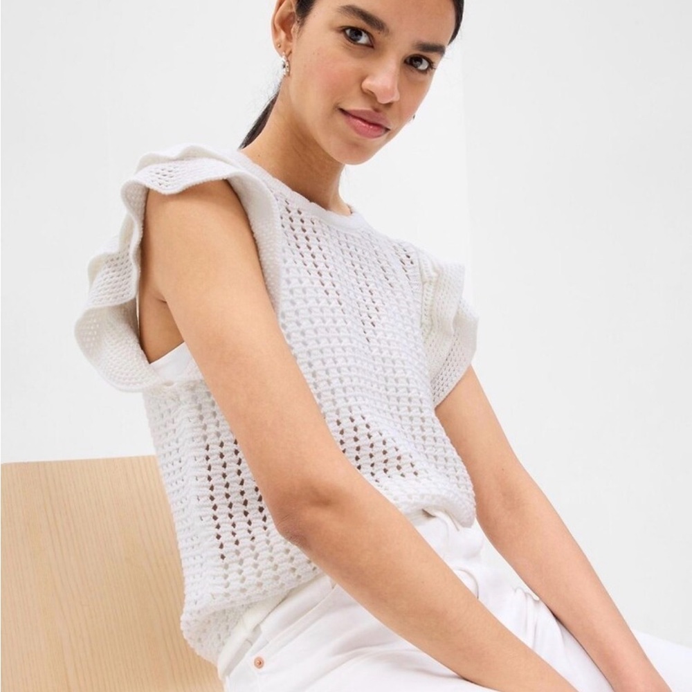 GAP Knit Flutter Sleeve Crochet Sweater - Picture 1 of 7